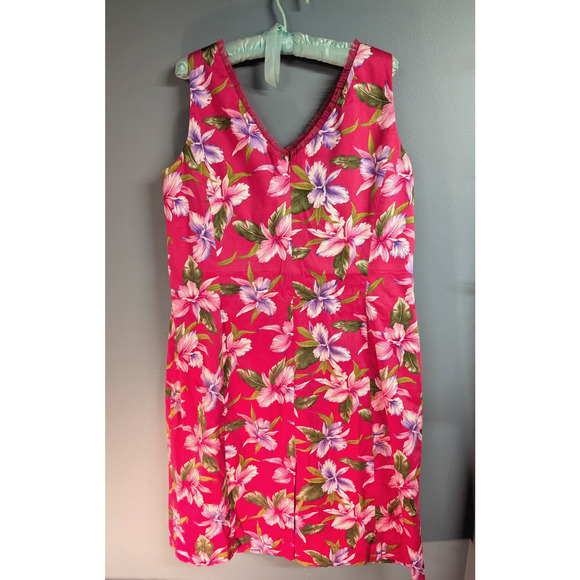 Jones New York Signature Stretch Pink Floral Sheath Dress 16W Lace V Neck - Picture 3 of 3